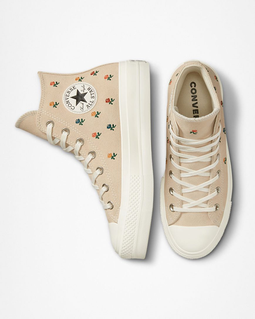 Zapatos Plataforma Converse Chuck Taylor All Star Lift Embroidered Roses Altas Mujer Beige | PE 854PW0